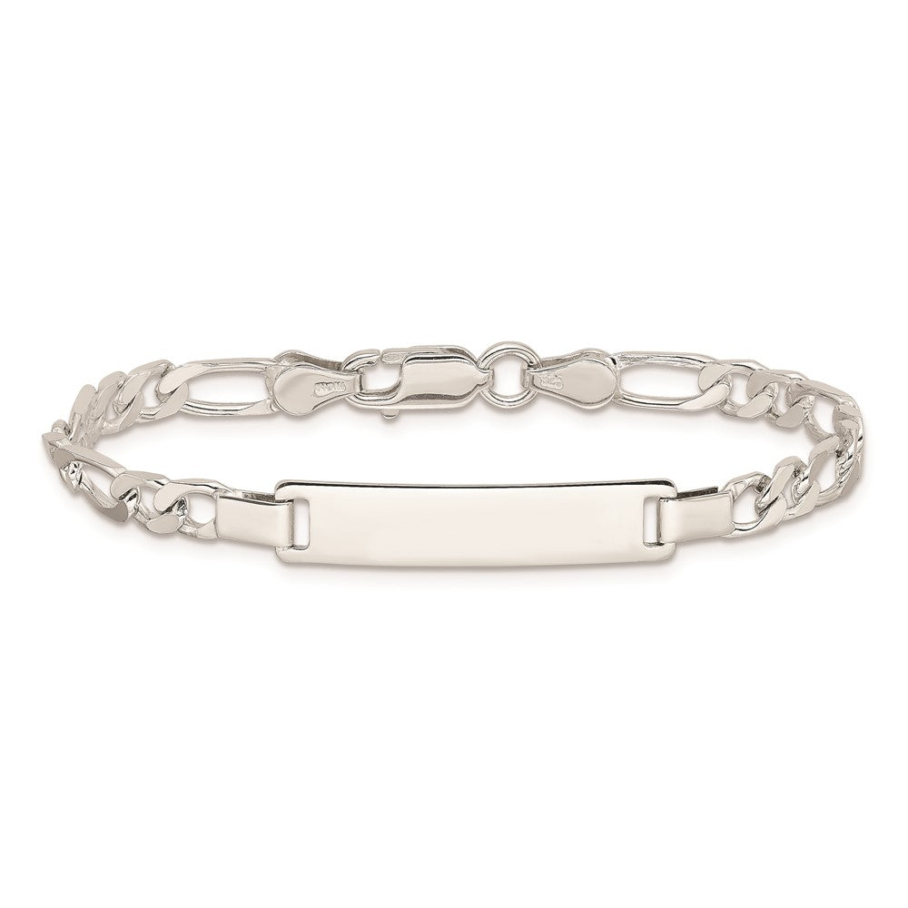 Sterling Silver Engraveable Childrens ID on Figaro Link Bracelet 6 inches