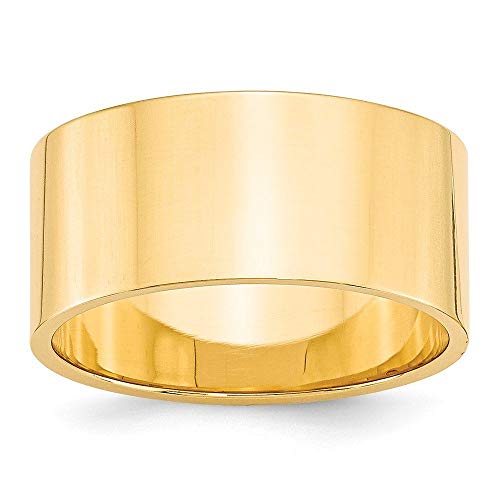 14k Yellow Gold 10mm Lightweight Flat Wedding Band Size 9