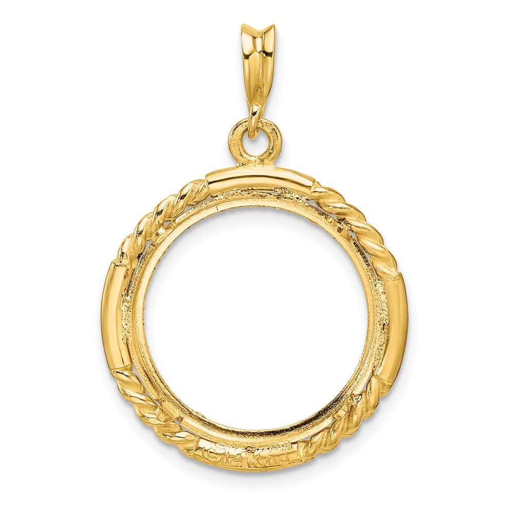 Wideband Distinguished Coin Jewelry 14k Polished Quadruple Twist and Diamond-cut 17.8mm Prong Coin Bezel Pendant