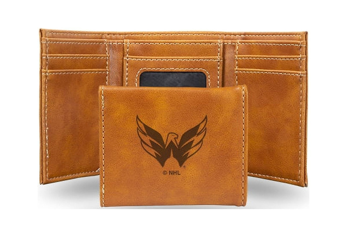 Hockey Rico Industries Washington Capitals Brown Laser Engraved Trifold Laser Engraved Tri-Fold Wallet - Men's Accessory