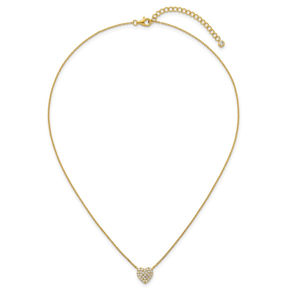 Sterling Silver Gold-tone Polished Pave CZ Heart 16 Inch with 2 Inch Extension Necklace 16 Inches