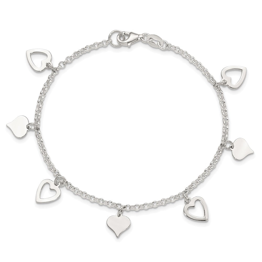Sterling Silver Polished Heart Bracelet 7.5 inches