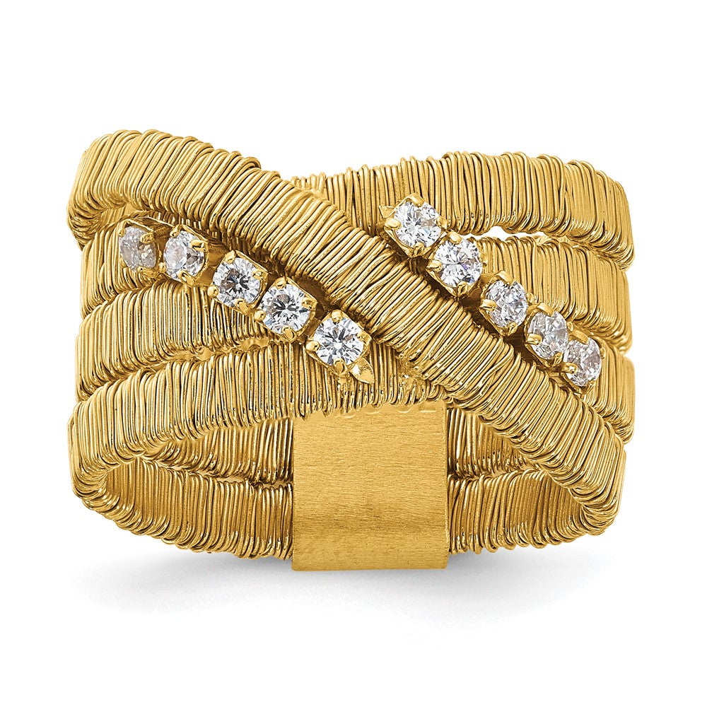 Sterling Silver Gold-plated CZ 4 Row Wire Wrapped Size 10 Ring