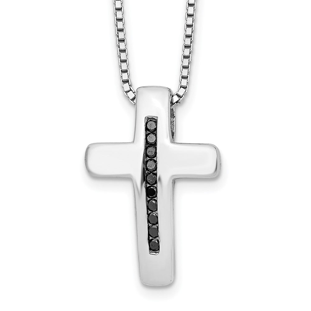 White Ice Sterling Silver Rhodium-plated 18 Inch Black Diamond Cross Necklace with 2 Inch Extender 18 Inches