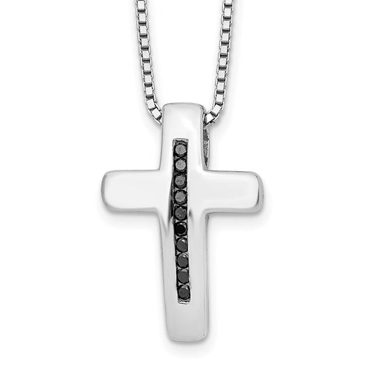 White Ice Sterling Silver Rhodium-plated 18 Inch Black Diamond Cross Necklace with 2 Inch Extender 18 Inches