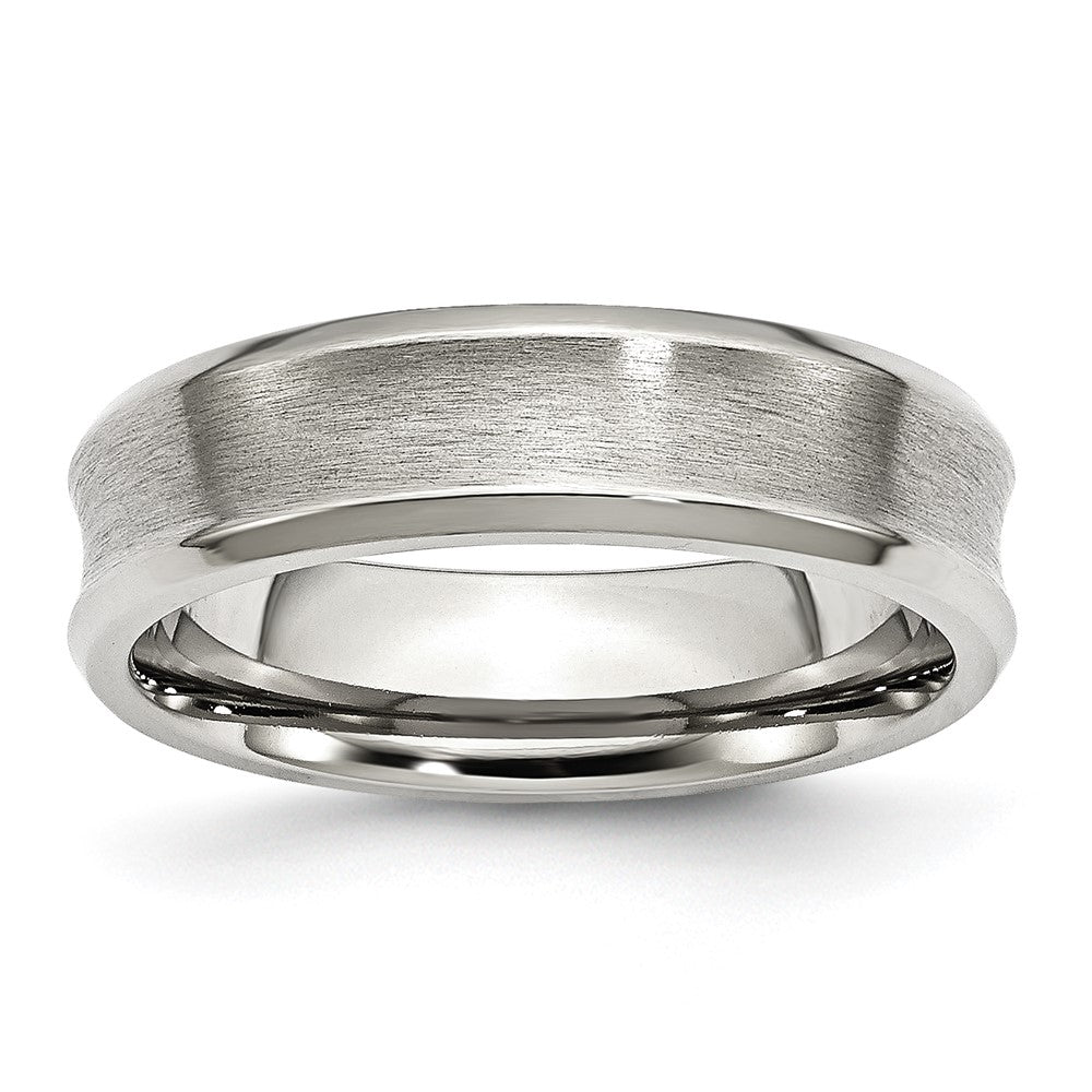 Stainless Steel Brushed/Polished Concave 6mm Beveled Edge Band Size - 13