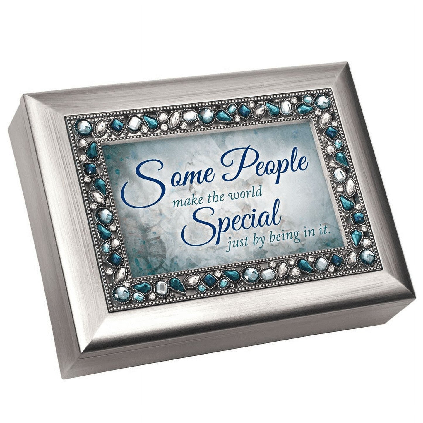 8" Silver Colored and Navy Blue Rectangular Framed Musical Box