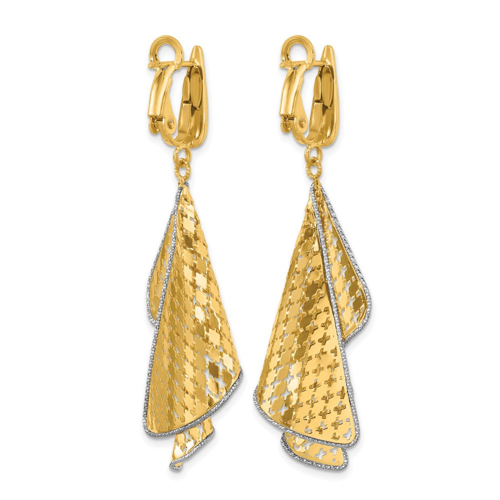 14K Two-Tone Polished & Diamond-Cut Post Omega Dangle Earrings