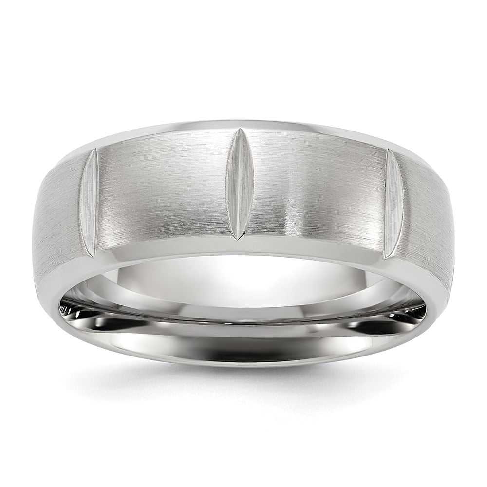 Chisel Titanium Brushed and Polished Grooved 8mm Band Size - 8