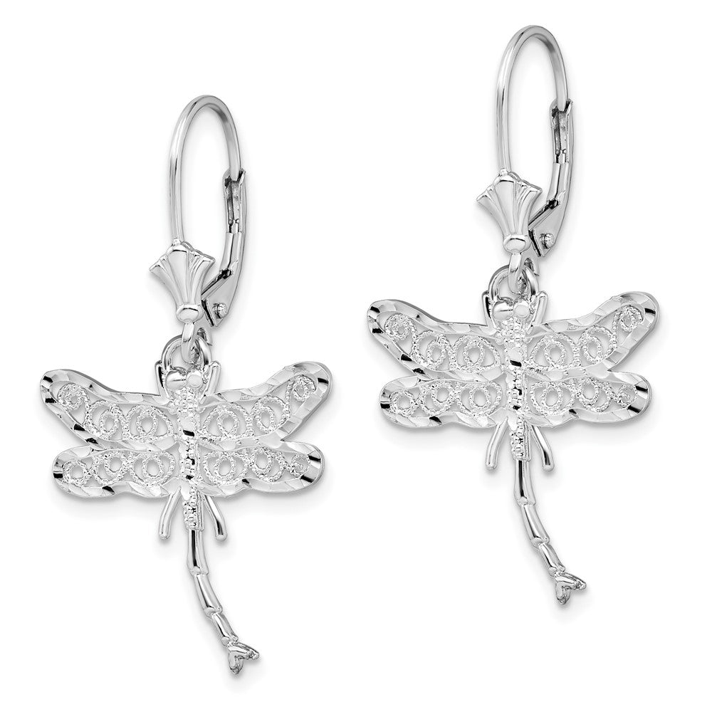 De-Ani Sterling Silver Rhodium-plated Polished Filigree Dragonfly Leverback Earrings