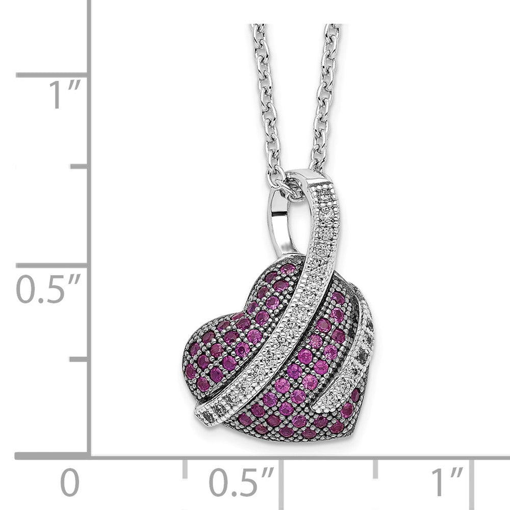 Brilliant Embers Sterling Silver Rhodium-plated 68 Stone 18 inch Micro Pav‚ Pink and White CZ Heart Necklace with 2 Inch Extender 18 Inches