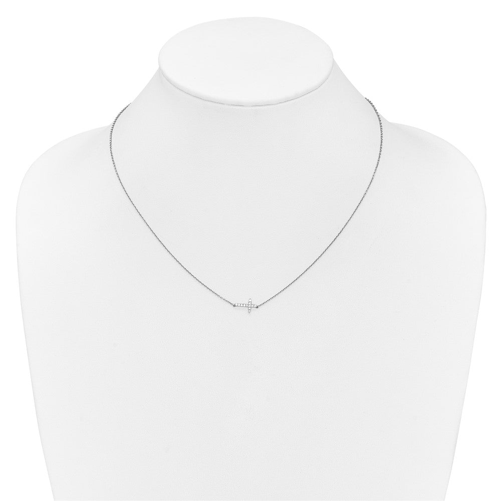 14k White Gold Diamond Sideways Cross 18in Necklace