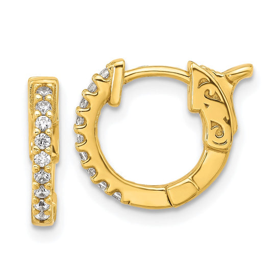 Sterling Shimmer Sterling Silver Gold-tone Flash Gold-plated 1.3mm CZ 18 Stone Hinged Hoop Earrings