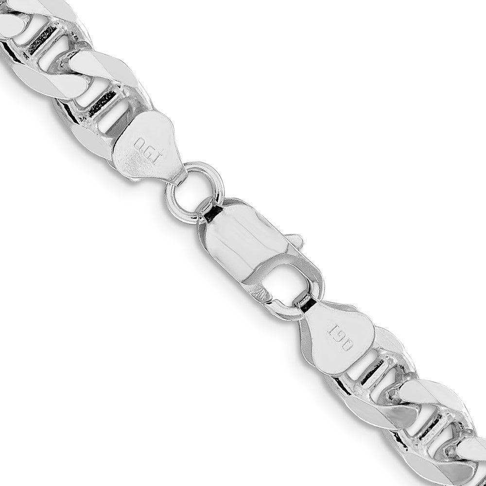 Sterling Silver Rhodium-plated 8.25mm D/C Flat Anchor Curb Chain 24 Inches