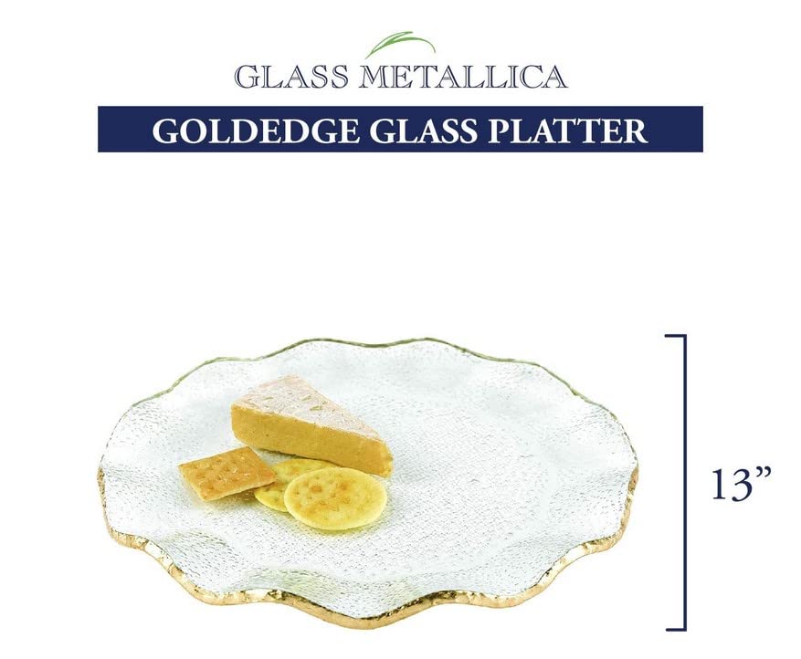 Badash Handcrafted Lead-free Glass Goldleaf Trimmed Wavy Platter/Charger QGM23759