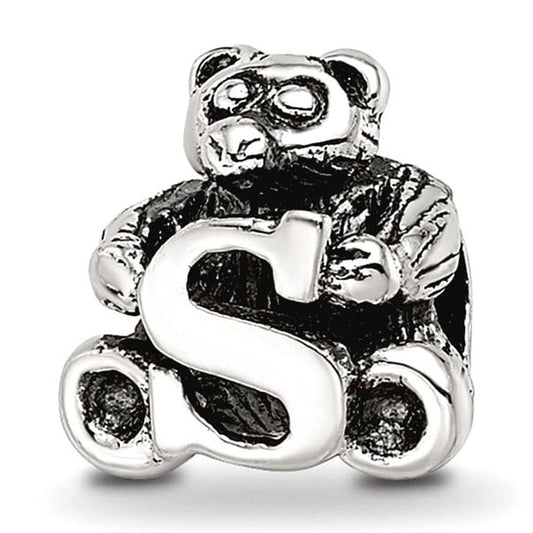 925 Sterling Silver Artisan Oxidized Reflections Letter Name Personalized Monogram Initial S Bead Charm 7.27x7.27mm Wide