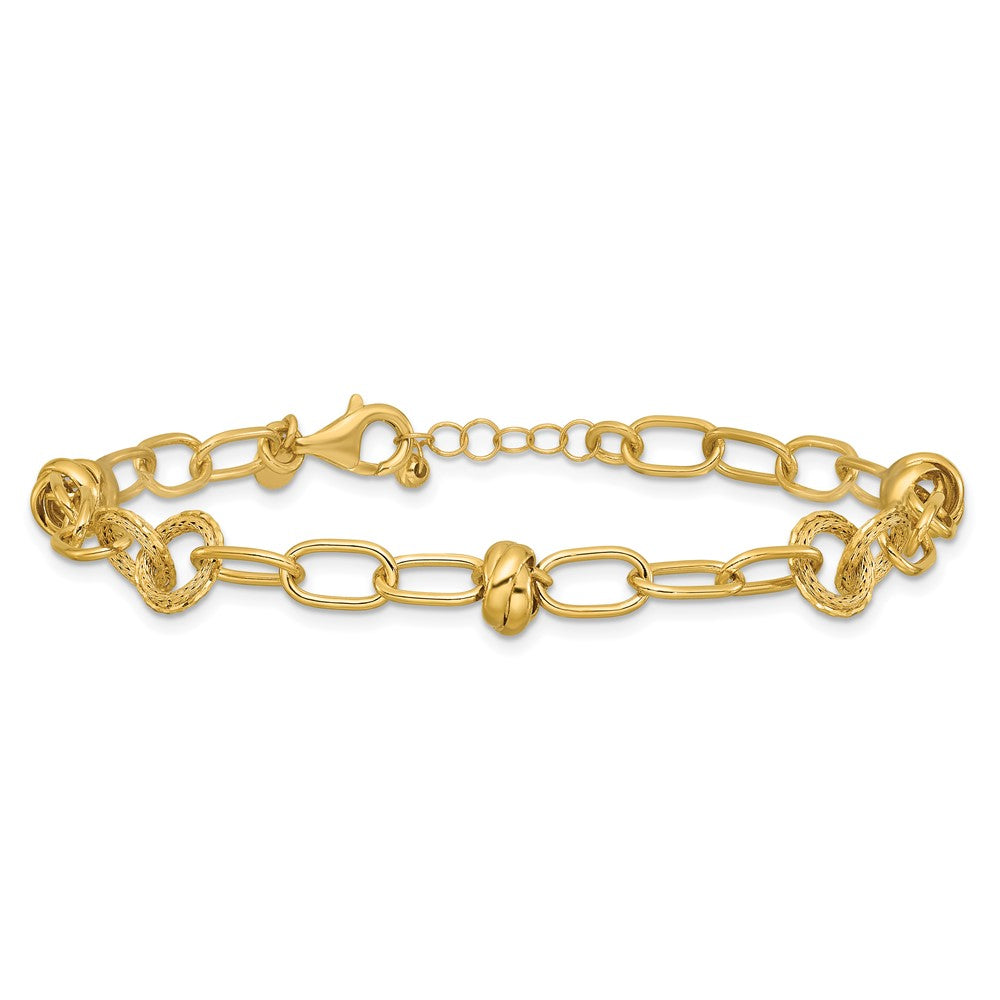 14K  Polished/Texture/Dia-cut Fancy w/.75in Ext. Bracelet 8  inches
