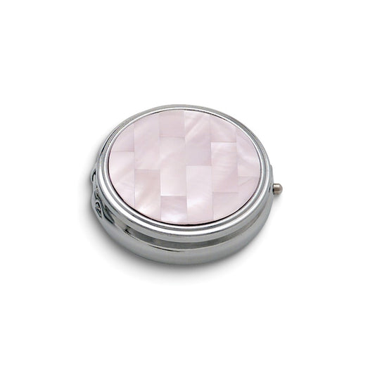 Silver-tone Pink Mother of Pearl 3-Section Pill Box