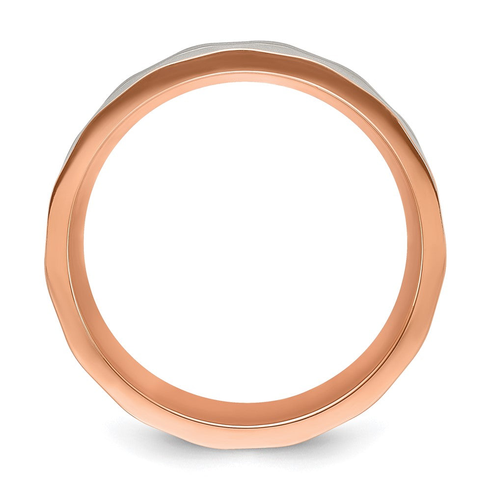 Chisel Stainless Steel Brushed and Polished Faceted Rose IP-plated 8mm Band Size - 13