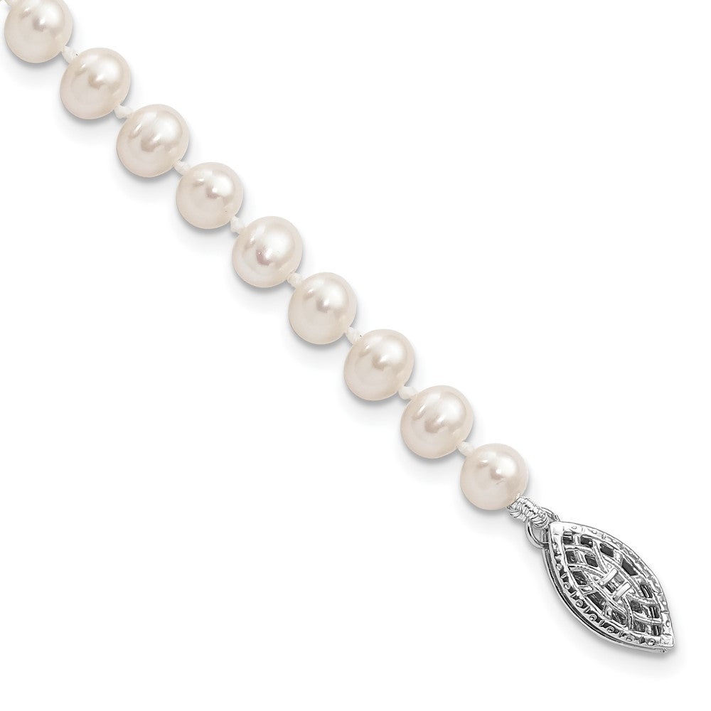 Sterling Silver Rhodium-plated 4-5mm White Near-Round Freshwater Cultured Pearl 7.25 inch Bracelet 7.25 inches