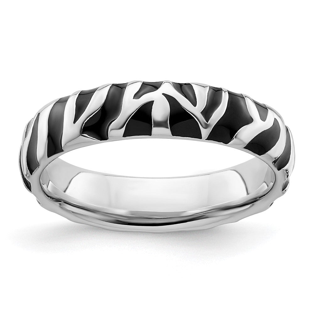 Sterling Silver Stackable Expressions Polished Enameled Animal Print Ring Size -6