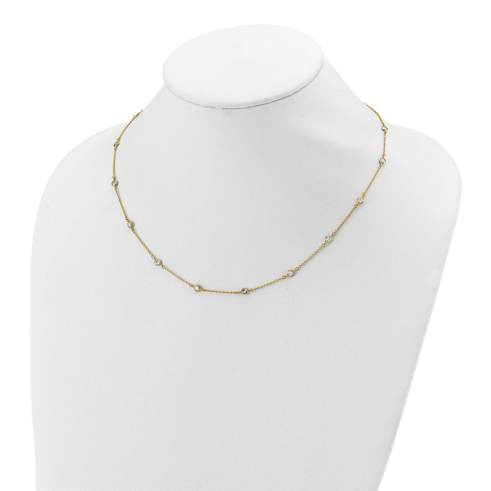 14K Polished CZ Station with 2in ext. Necklace