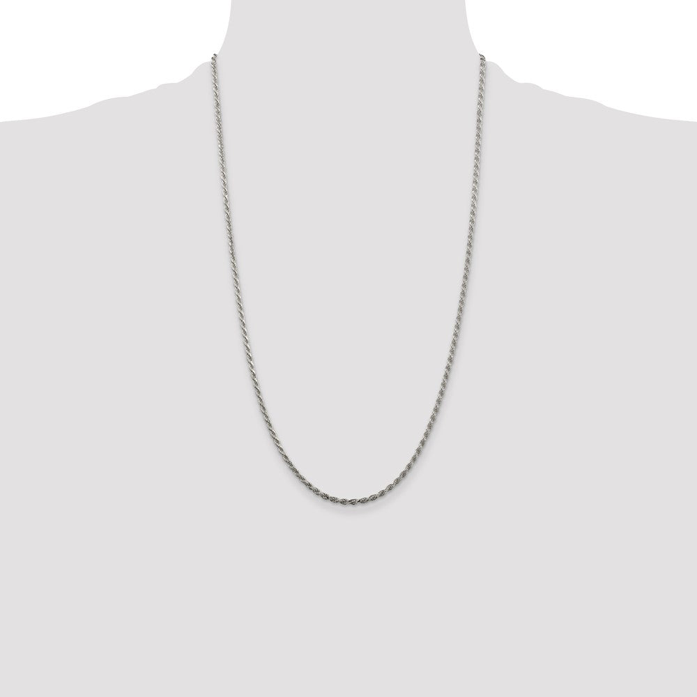Sterling Silver Rhodium-plated 2.25mm Diamond-cut Rope Chain 26 Inches