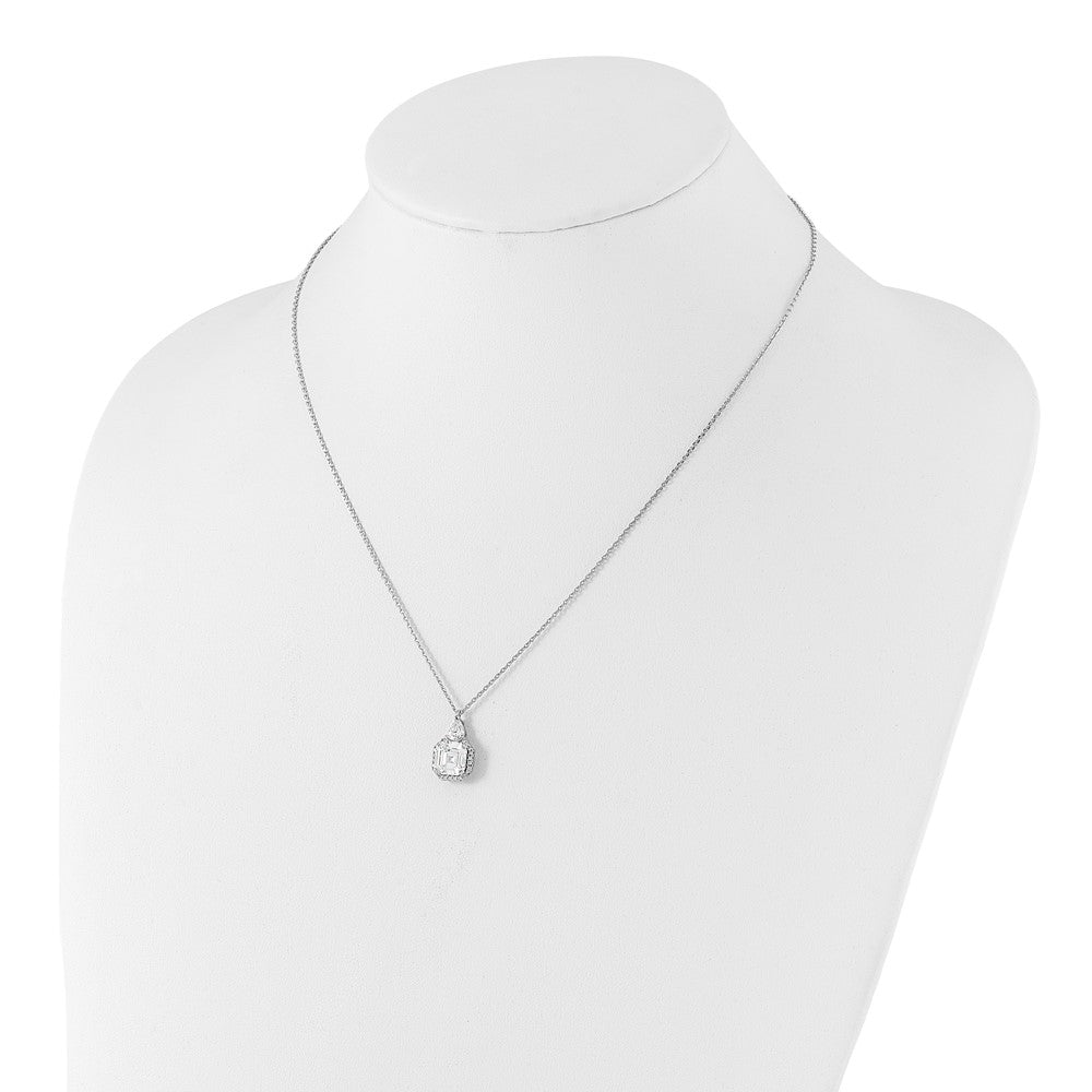 Sterling Shimmer Sterling Silver Rhodium-plated CZ 25 Stone 16 inch with 2 inch extender Teardrop Necklace 16 Inches