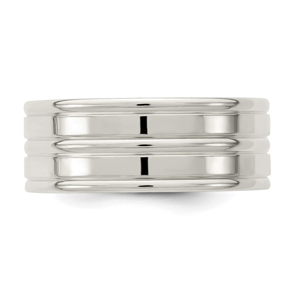 Sterling Silver 8mm Polished Flat Grooved Fancy Band Size 10.5