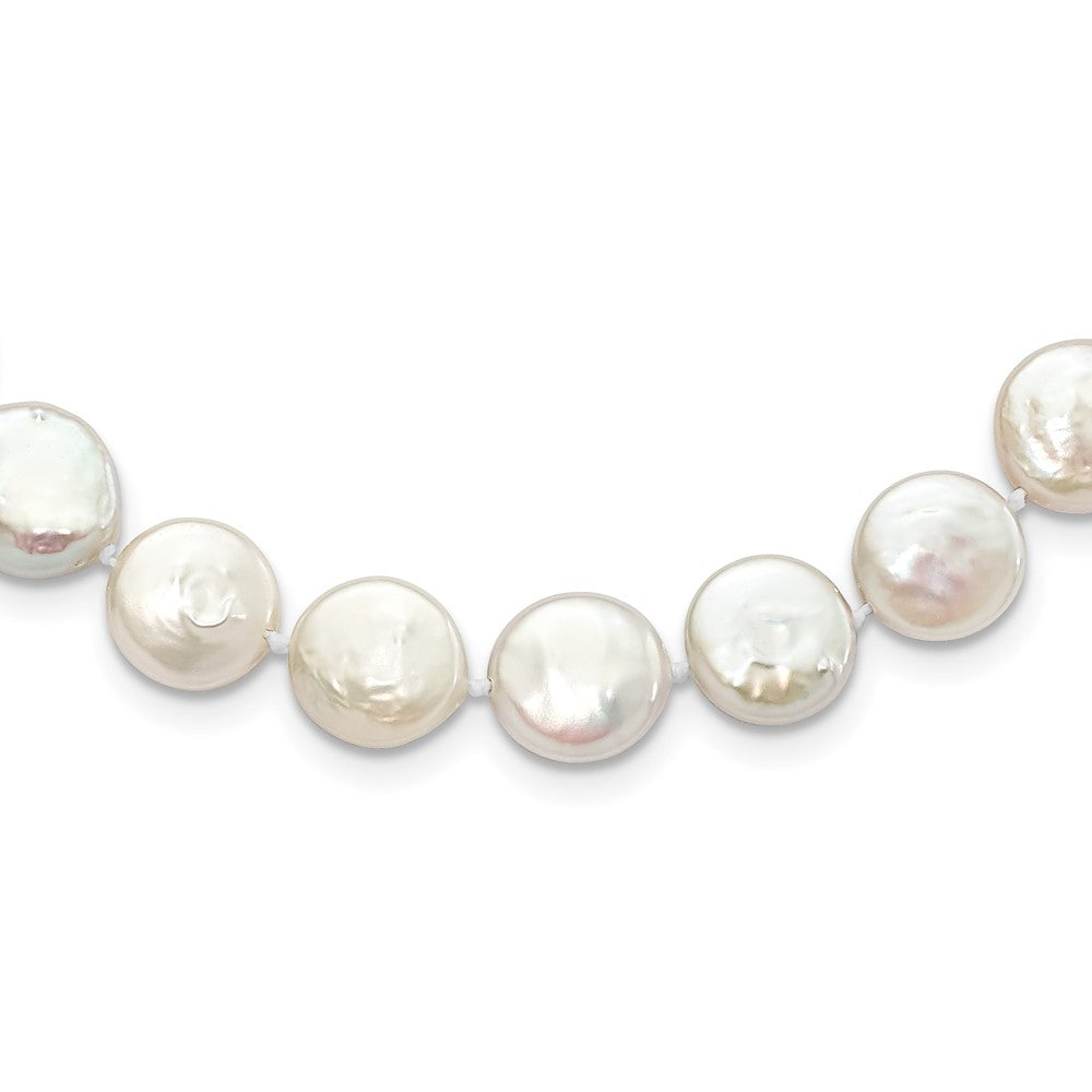 Sterling Silver Rhodium-plated 10-11mm White Coin Freshwater Cultured Pearl 18 inch Necklace 18 Inches