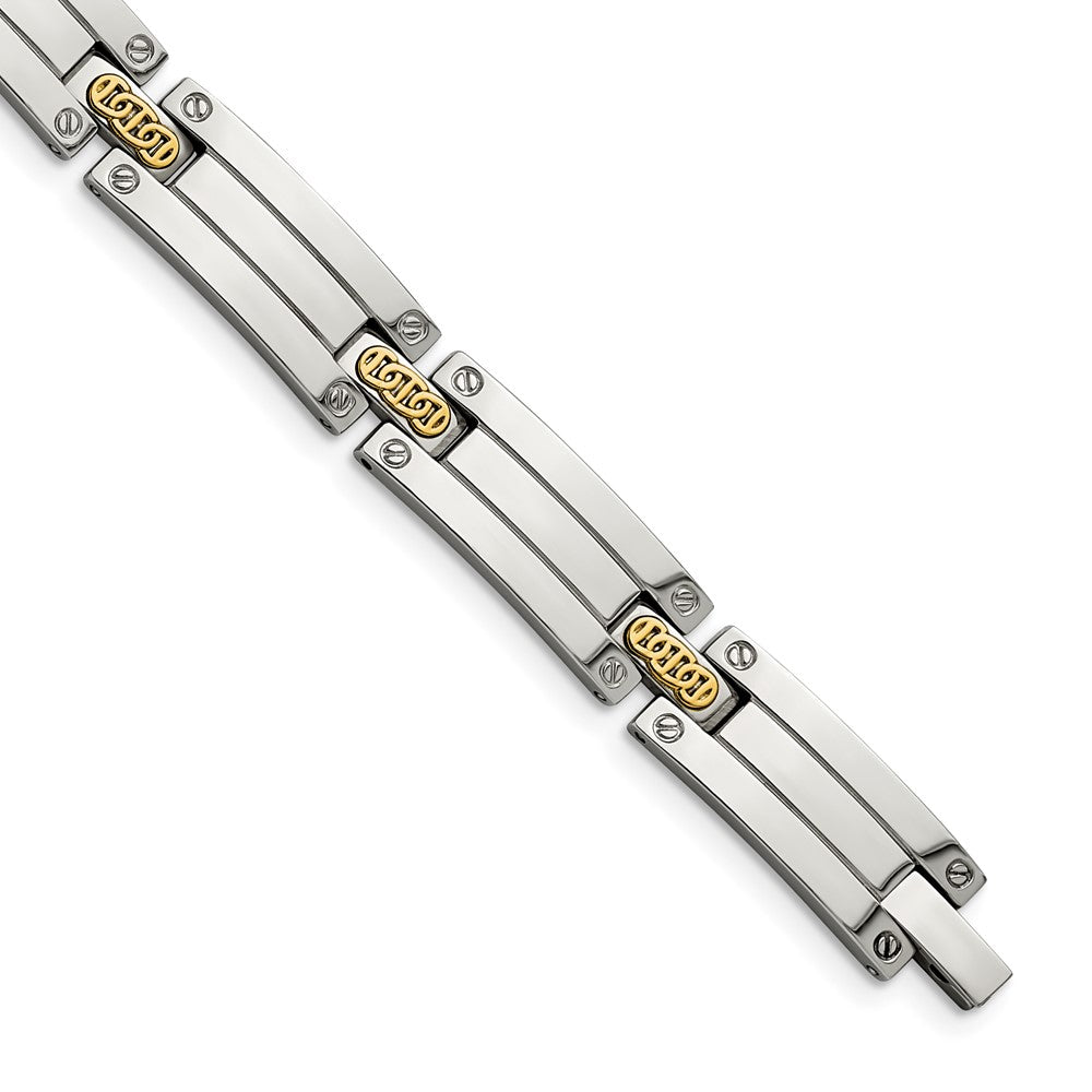 Stainless Steel with14k Accent 8.5in Polished Link Bracelet 8.5 inches