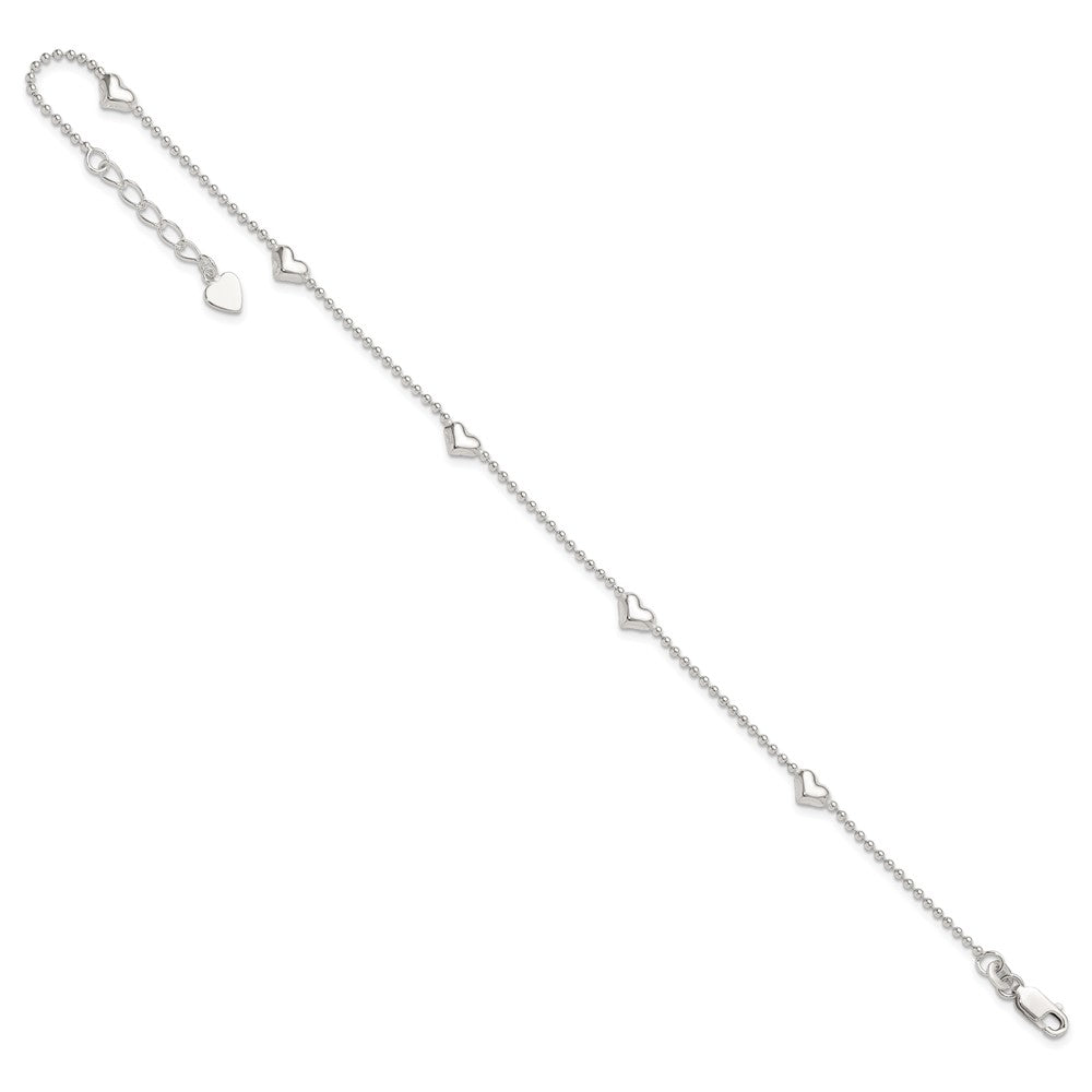 Sterling Silver Dangling Heart 9in Plus 1in ext Anklet 10 inches