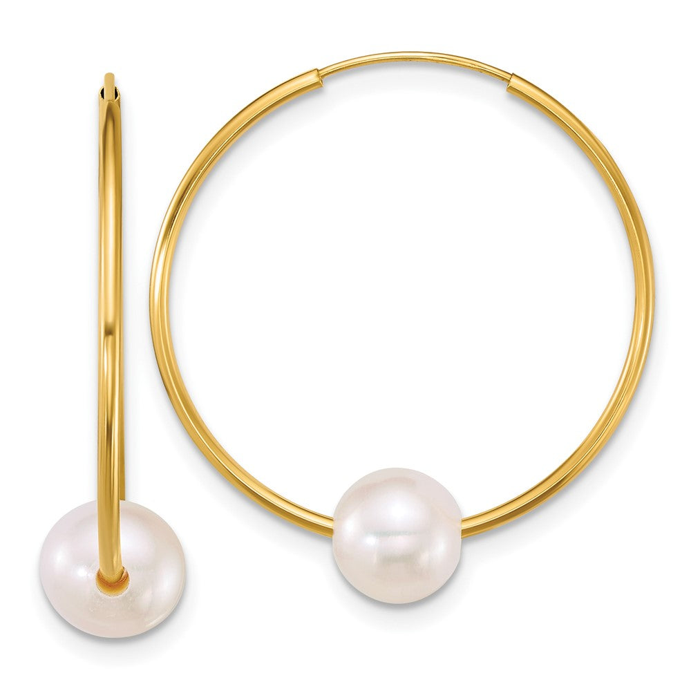 10k Polished 6-7mm Semi-Round Freshwater Cultured Pearl Endless Hoop Earrings