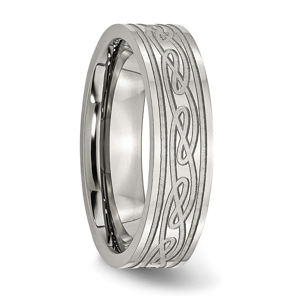 Stainless Steel Brushed Celtic Laser Etched 6mm Flat Band Size - 7.5