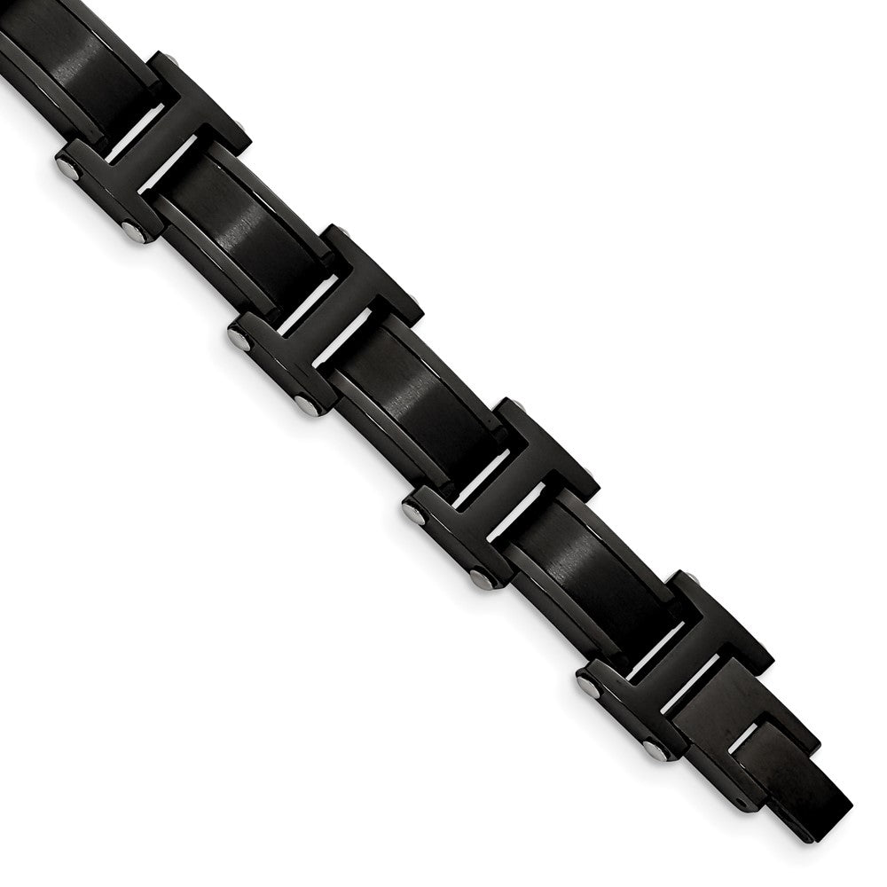 Stainless Steel Brushed and Polished Black IP-plated 8.25in Bracelet 8.25 inches