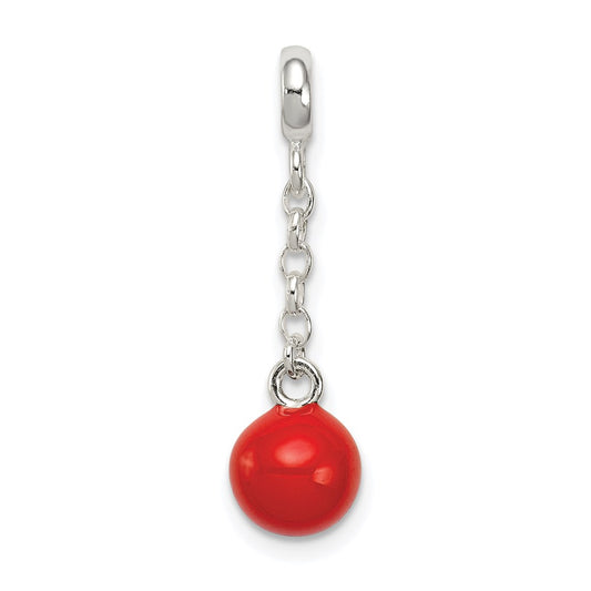 Sterling Silver Red Enameled Bead 1/2in Dangle Enhancer