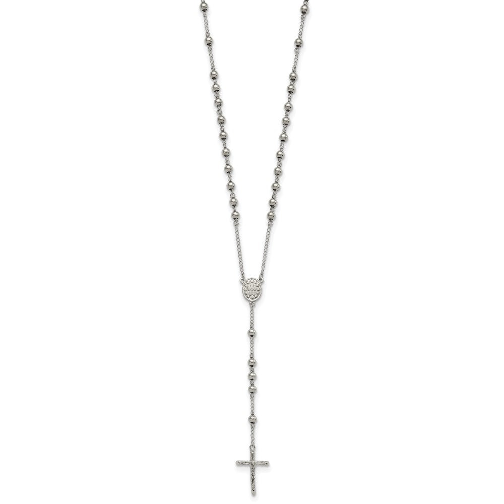 Stainless Steel Polished 6mm Beaded Rosary 29.5 inch Necklace