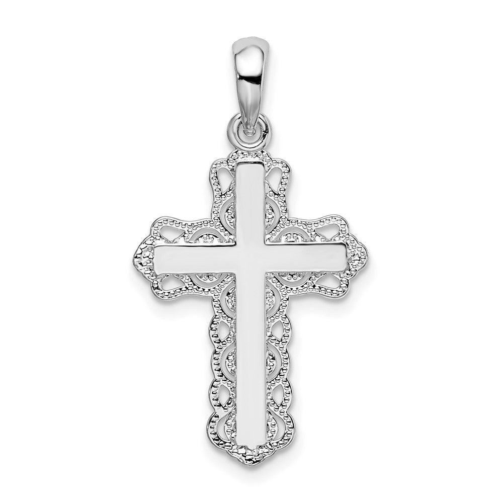 De-Ani Sterling Silver Rhodium-Plated Polished Lace-edge Cross Pendant