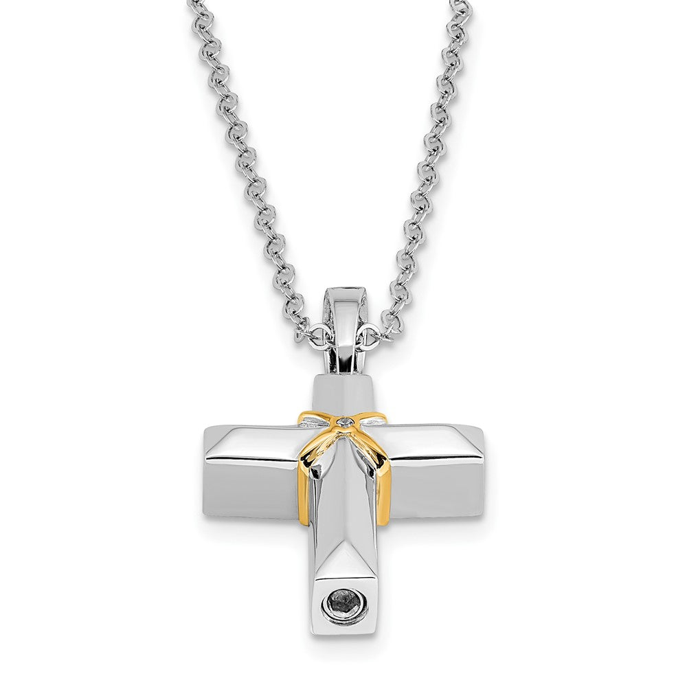 Sentimental Expressions Sterling Silver Rhodium-plated CZ Gold-tone Accent Cross Ash Holder 18 Inch Necklace 18 Inches