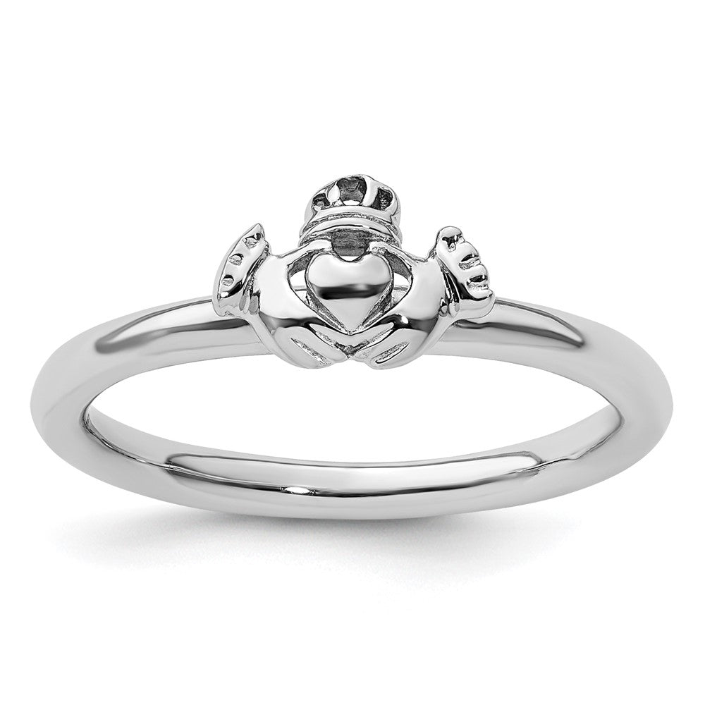 Sterling Silver Stackable Expressions Rhodium Claddagh Ring Size -10