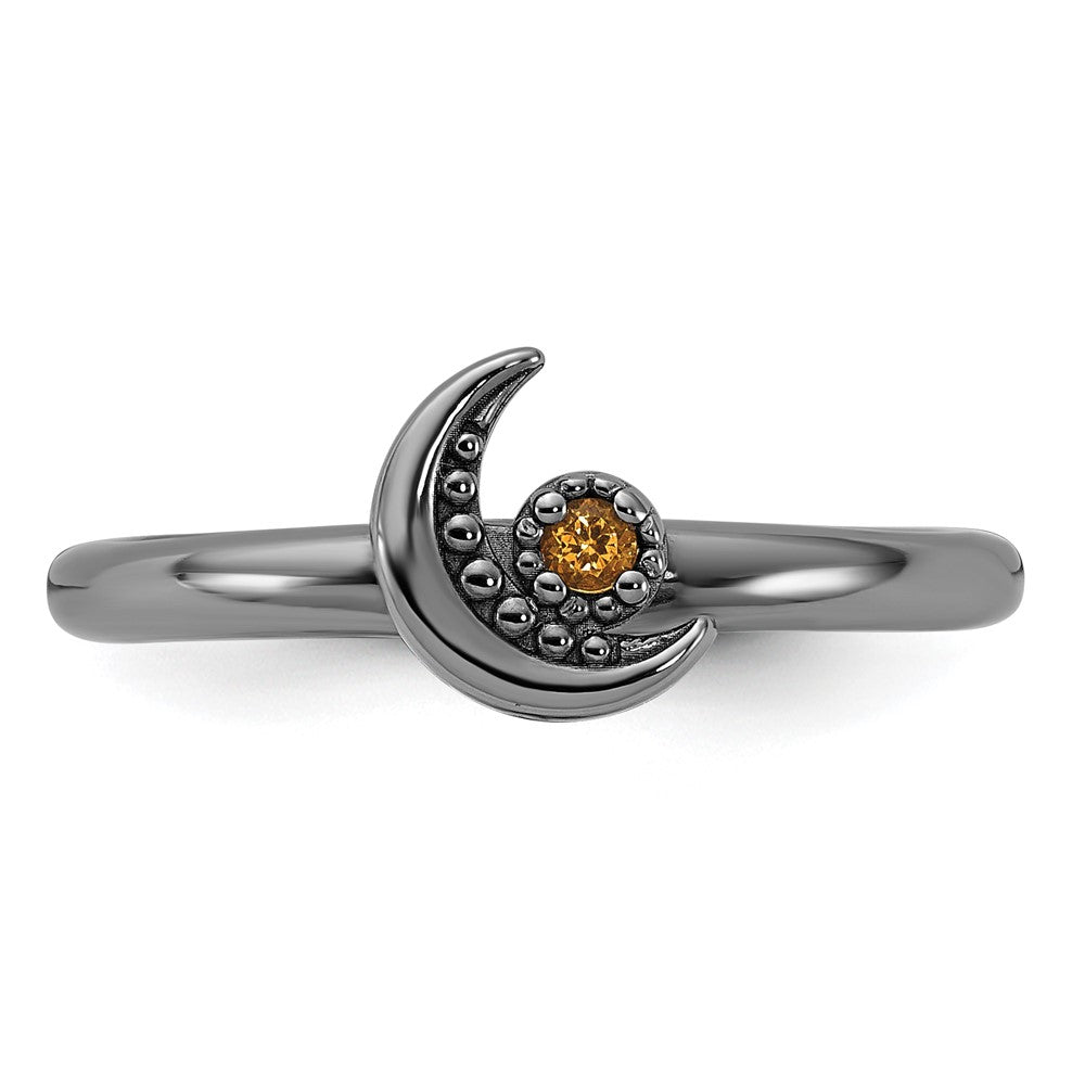 Sterling Silver Stackable Expressions Black Rhodium Citrine Moon Ring Size -6