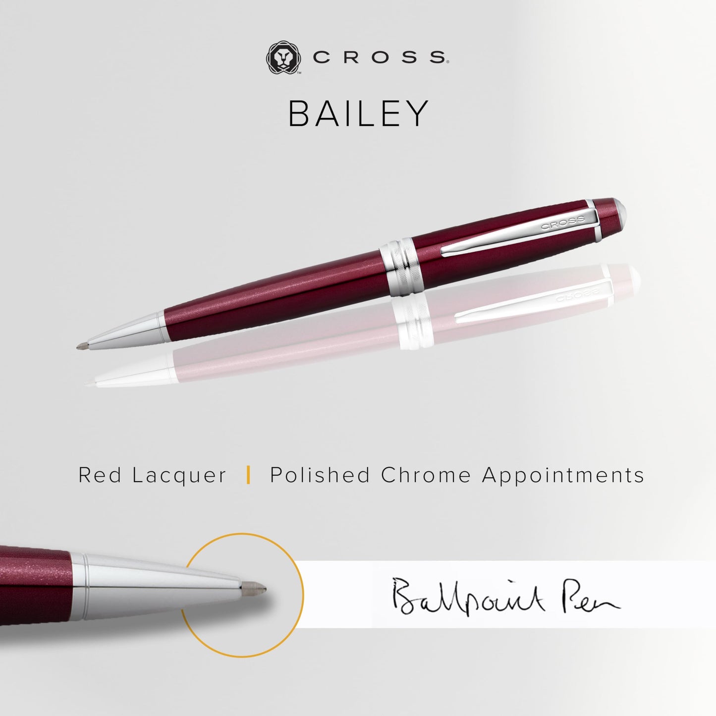 Cross Bailey Refillable Ballpoint Pen, Medium Ballpen, Includes Premium Gift Box - Red Lacquer