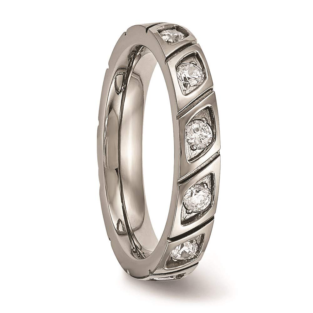 Titanium Polished with CZ 4mm Grooved Band Size - 7.5