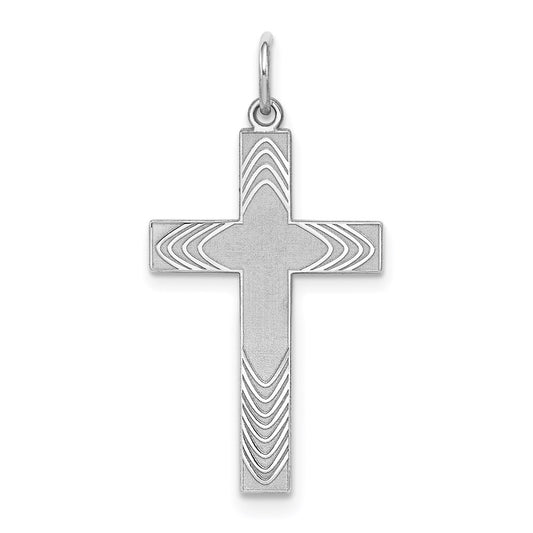 Sterling Silver Rhodium-plated Laser Designed Cross Pendant