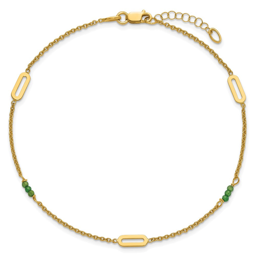 14k Polished Green Zircon Beads and Ovals 9 inch with 1 inch Extender Anklet