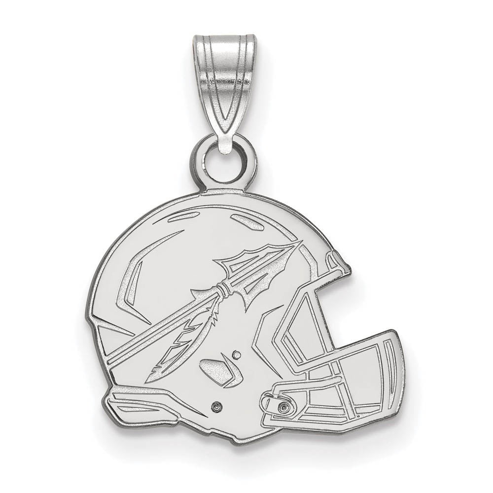 Sterling Silver Rhodium-plated LogoArt Florida State University Arrow Medium Football Helmet Pendant QSS091FSU