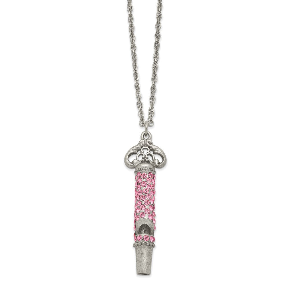 1928 Pewter-tone 30in Pink Crystal Functional Whistle Necklace