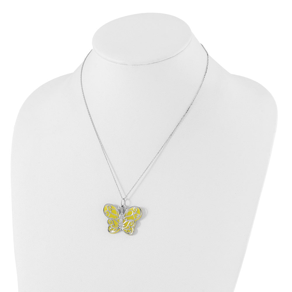Sterling Silver CZ & Simulated Cat's Eye Believe You Can Butterfly Necklace
