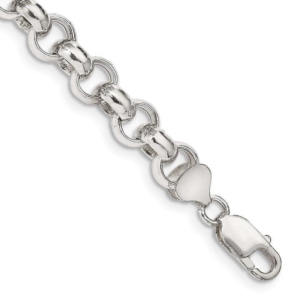 Sterling Silver 9.5mm Semi-solid Rolo Chain 7.5 inches