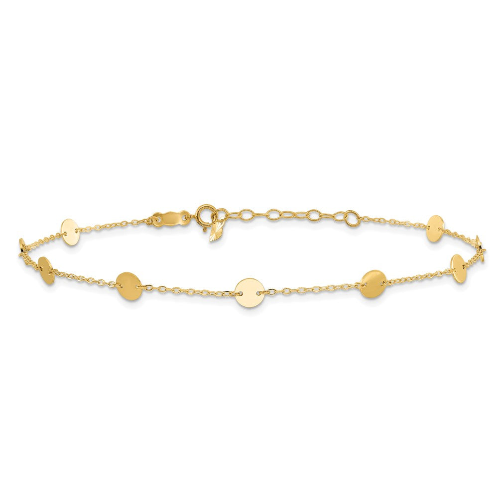 14K Polished Disc 9in Plus 1in ext. Anklet 9 inches